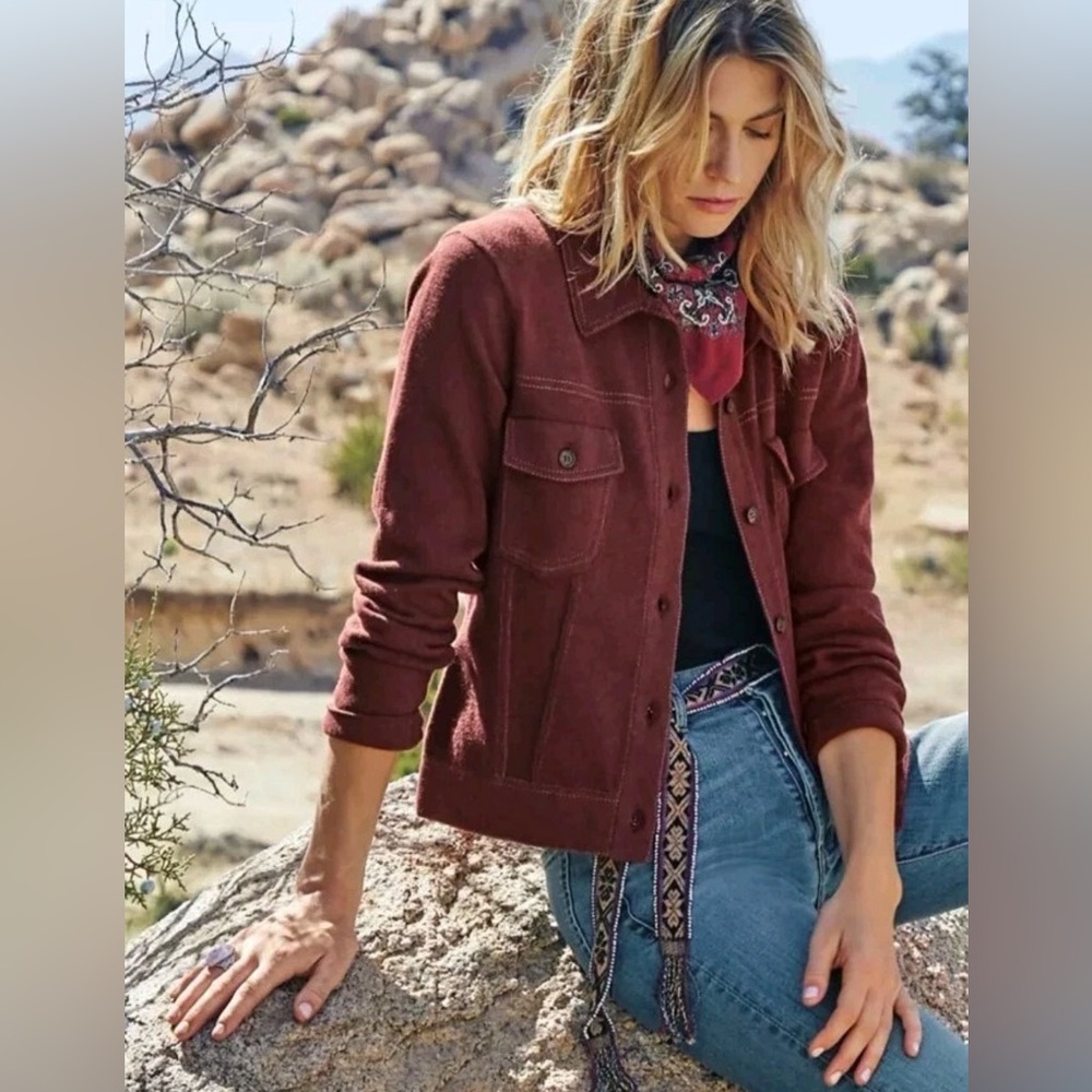 NWT Peruvian Connection Trompe L'Oeil Knit Jacket Burgundy Medium